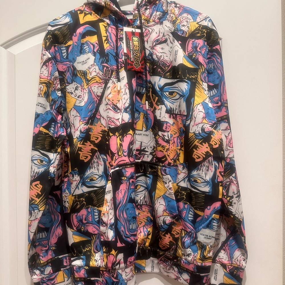 Fresh Prints of Tokyo Drill Clothing Co Pink Black Anime Hoodie Pull Over M